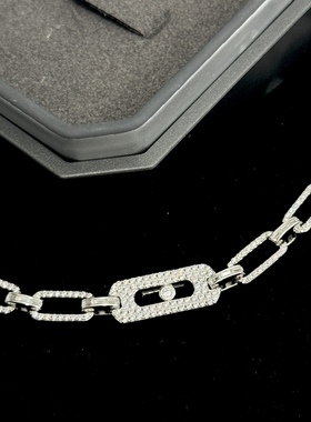 珠宝级 新款满钻回形针手链移动钻通体925纯银重工打造贵气首饰