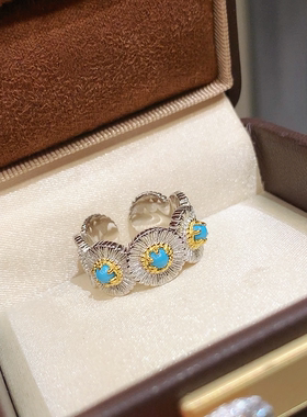 宫廷蕾丝高品质太阳花小雏菊戒指通体925纯银开口女戒意大利工艺