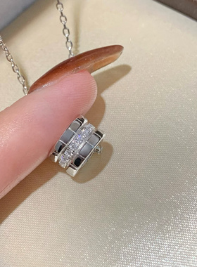 高品质双环排钻路路通项链通体925纯银转运珠锁骨链百搭时尚