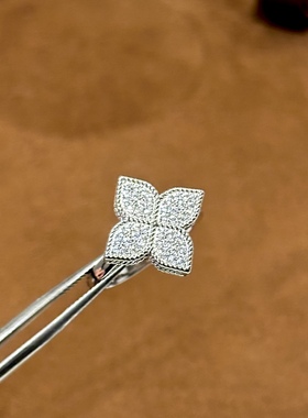 布契风菱形满钻四叶草戒指通体925纯银不掉色轻奢女戒高级感港风