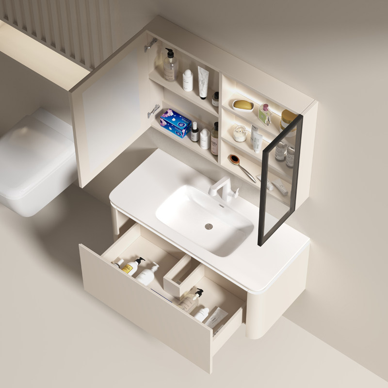 法安思圆角奶油色组合圆弧洗手盆柜 法安思卡威德朗浴室柜组合