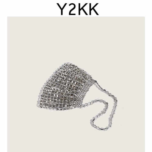 Y2KK手提小众设计感银色手工串珠编织手提包夏日B备腋下单肩包潮 - 图1