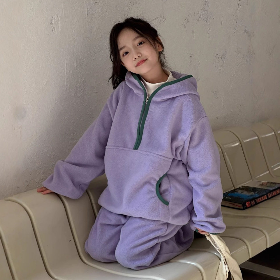 韩系童装秋冬款女童双面摇粒绒保暖连帽卫衣+运动裤休闲两件套装,淘宝优惠券,粉丝福利购,淘宝优惠卷