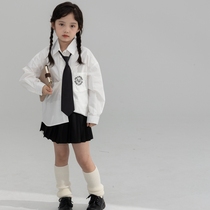 2023 Autumn loaded Korean children embroidery loose version white shirt girl campus wind handsome gas tie long sleeve shirt