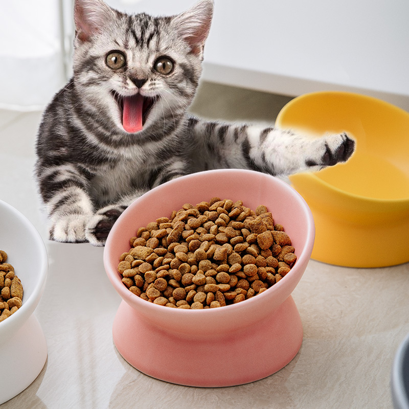 猫碗陶瓷猫食盆保护颈椎斜口碗防黑下巴碗防打翻可爱宠物碗猫咪碗 - 图2