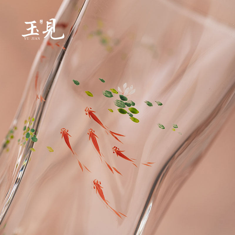 北大史玉见新款玻璃绿茶杯景德镇手绘防烫茶杯家用送礼纯手工水杯,淘宝优惠券,粉丝福利购,淘宝优惠卷