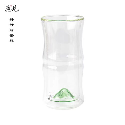 北大史玉见静竹观山双层竹节绿茶杯家用轻奢高硼硅泡茶杯办公杯 - 图3