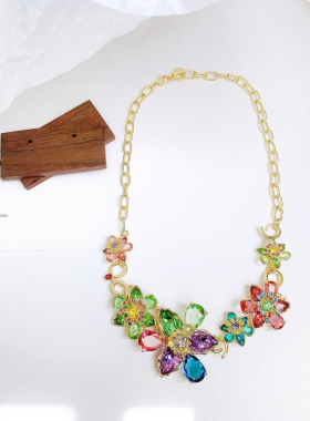 【礼盒包装】轻奢小众高级感彩色花朵项链送女友闺蜜情人节礼物