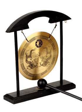 聚缘阁合金风铃摆件双龙百寿锣家居饰品装饰工艺品办公桌摆设铜锣