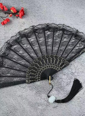 同款古典洛丽塔蕾丝扇子旗袍走秀拍照折扇暗黑系蕾丝扇子