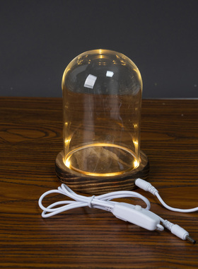 USB发光玻璃罩透明展示盒人偶积木手模桌面摆件手办带灯防尘罩