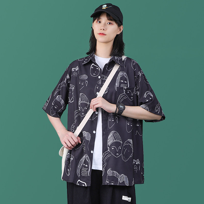 夏季盐系短袖港风宽松女装日系衬衫 自然涩衬衫