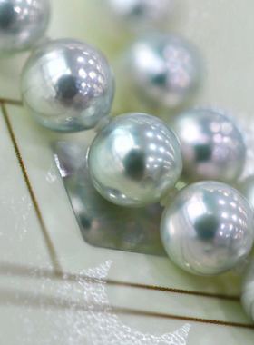 8.5-9mm真科研蓝玫瑰akoya项链无调色天然色银蓝干涉色日本银扣