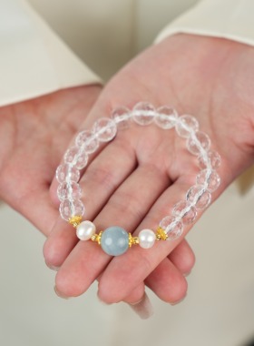 灵机麦玲玲「海蓝沁心」白水晶手串高级新款小众【达播专享】