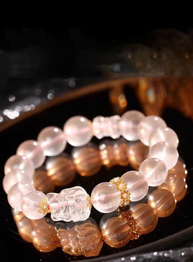 灵机麦玲玲7A+黄金六芒星粉晶凤九手链莲花结吸良缘姻缘