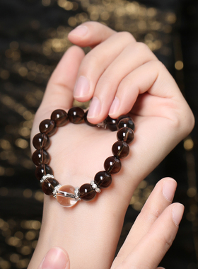 灵机麦玲玲福气东来茶晶白水晶手链食喜土好运女转运珠旺财运