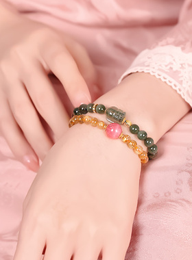 灵机麦玲玲貔貅绿发晶金发晶手链高颜值手串