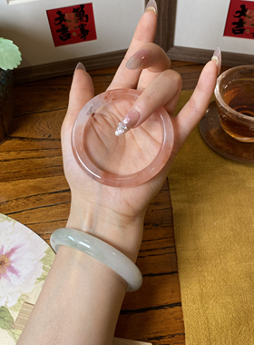 天然细圆条美人镯冰种飘花金丝玉