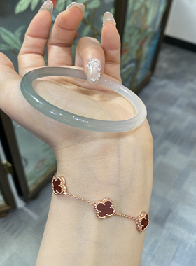 天然冰种玛瑙油青色玉细圆条手镯