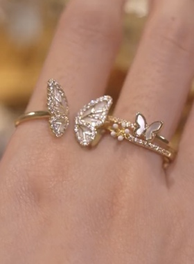 夏季白母贝蝴蝶戒指女
