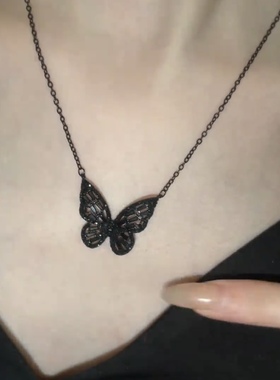 黑色锆石蝴蝶项链女潮
