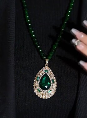 绿色水滴珠珠毛衣链女