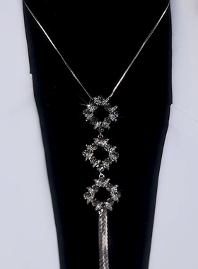 复古镶钻长款菱形毛衣链项链