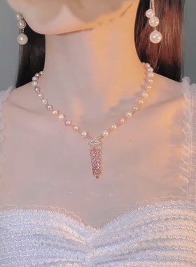 原创设计麦穗优雅气质珍珠毛衣链