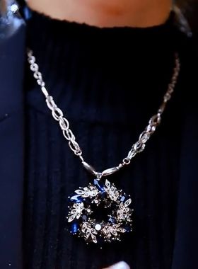 蓝色水晶长款毛衣链女