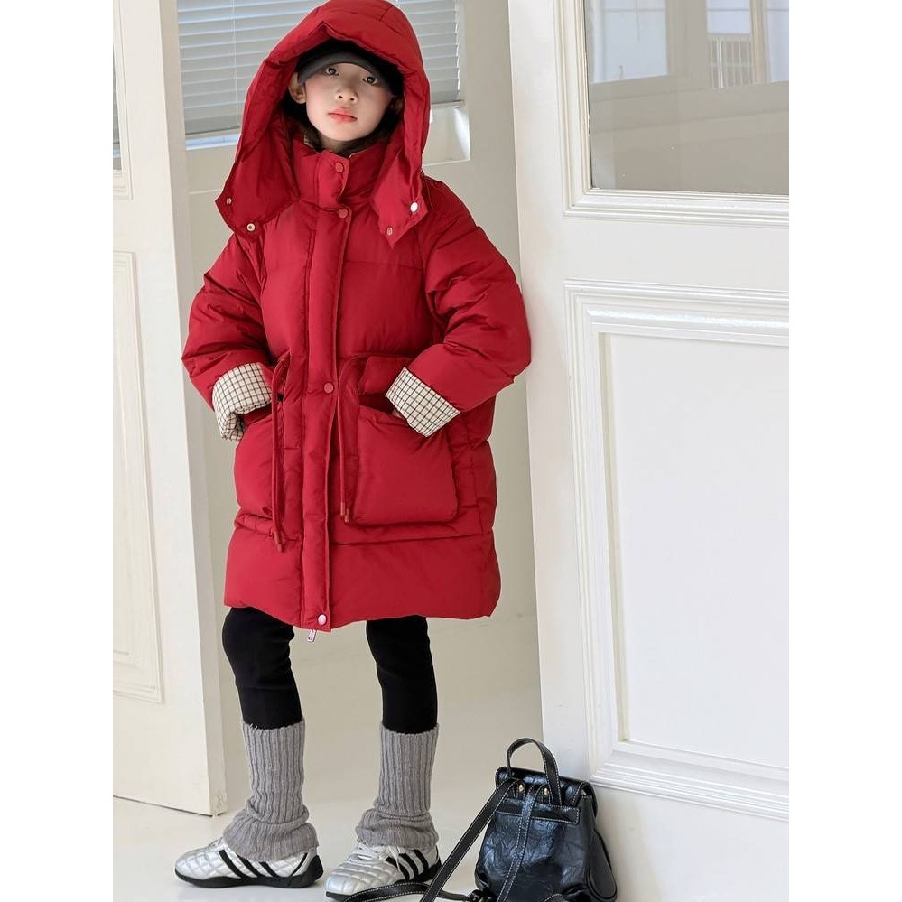专柜品牌女童棉衣2025冬款新款中大童时尚休闲收腰外套圣诞服中长,淘宝优惠券,粉丝福利购,淘宝优惠卷