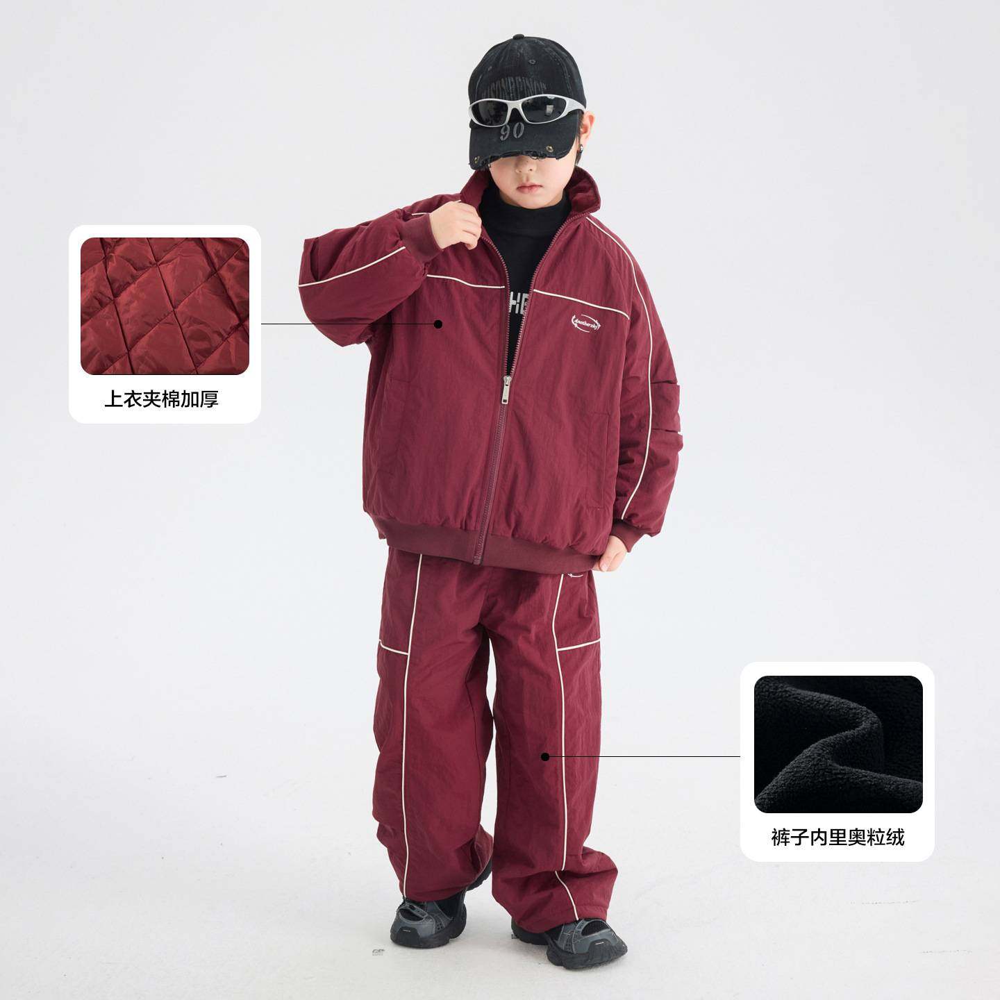 专柜品牌男童秋冬装户外红色加厚棉服套装2025新款儿童运动加绒裤,淘宝优惠券,粉丝福利购,淘宝优惠卷