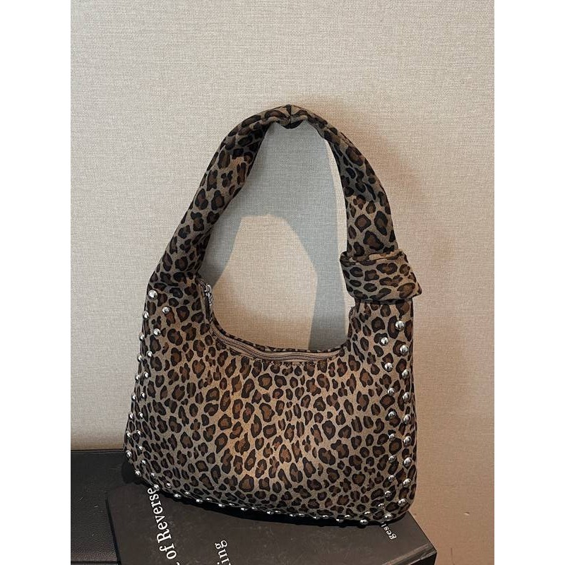 专柜品牌高级感豹纹铆钉大容量包包女2025新款潮时尚手提单肩包通,淘宝优惠券,粉丝福利购,淘宝优惠卷