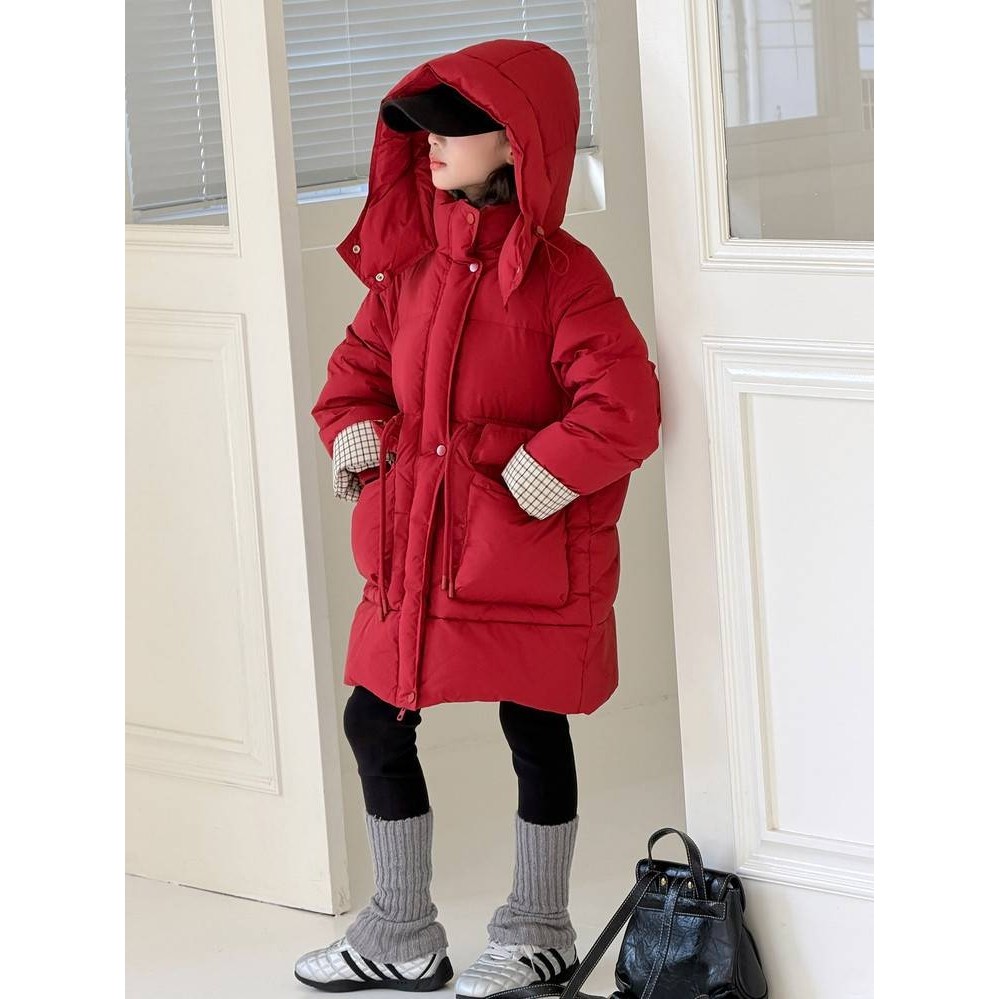 专柜品牌女童棉衣2025冬款新款中大童时尚休闲收腰外套圣诞服中长,淘宝优惠券,粉丝福利购,淘宝优惠卷