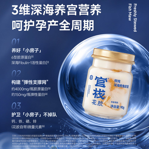 官栈养宫鲜炖花胶深海鳕鱼胶皇备孕孕妇产期月子胶原滋补90g*6瓶 - 图0