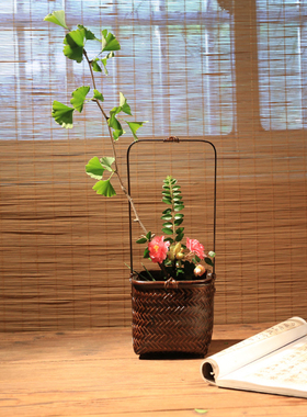小原流风花道竹编田园日式摆件