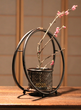 花篮小原流茶台日式浸漆工艺品