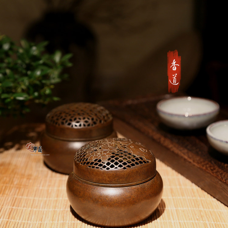 圆形纯铜手炉香道迷你室内香薰炉台湾紫铜檀香炉精品手工艺熏香炉 - 图0