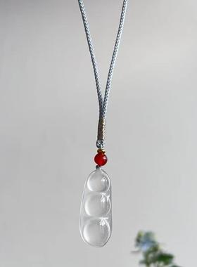 天然高冰玉髓四季豆白玛瑙吊坠