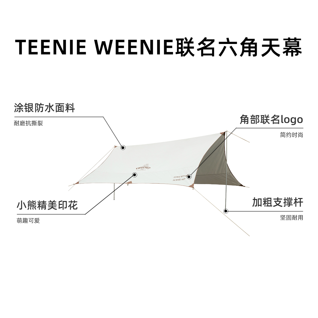 探路者 TEENIE WEENIE联名涂银防晒遮阳布户外防水耐磨六角天幕-图2