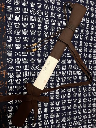 笛箫袋尺八袋南箫刀剑袋鱼竿袋有背带棕色主体中间拼接麻本色 - 图1