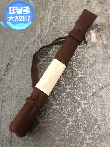 笛箫袋尺八袋南箫刀剑袋鱼竿袋有背带棕色主体中间拼接麻本色 - 图2