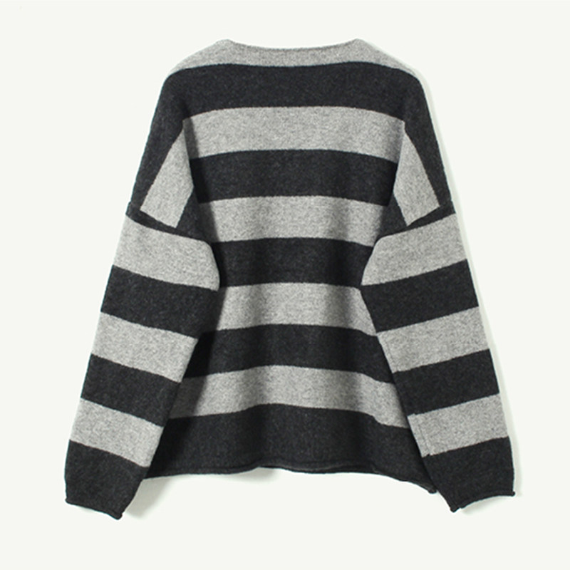 菲尔丹 巨好穿 不起静电 慵懒宽松百搭羊绒混纺V领宽条纹毛衣9920,淘宝优惠券,粉丝福利购,淘宝优惠卷