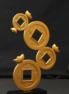 2026元宝铜钱工艺品品摆件新中式客厅玄关电视柜装饰乔迁新居开业