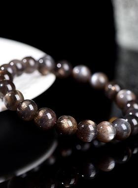 2026久雅水晶 天然7A级黑金骨干圆珠水晶黑黄月光单圈手串三轮骨