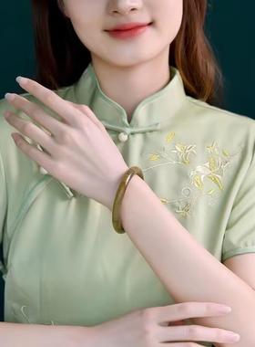 2026天然绿檀木手镯女男绿檀黑檀血檀木质素圈文玩手链手串檀香普