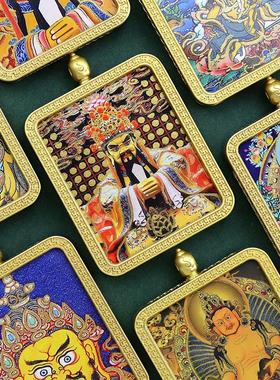 2026手绘描金唐卡龙五爷黄财神五路财神方形唐卡吊坠随身佛牌挂件