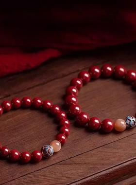 2026天然原矿朱砂女款莲花手链高含量本命年紫金帝王红砂手串手链