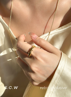 高级感素圈竹节戒指冷淡风