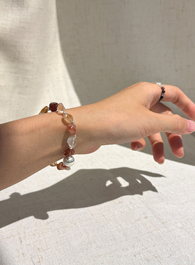 拉丝银珠红胶花小众设计手串