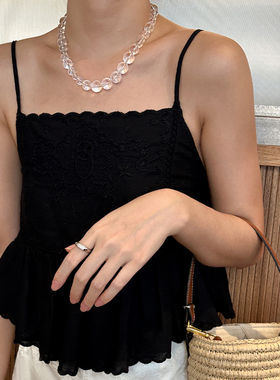 HOPIN茶晶透明水晶串珠项链